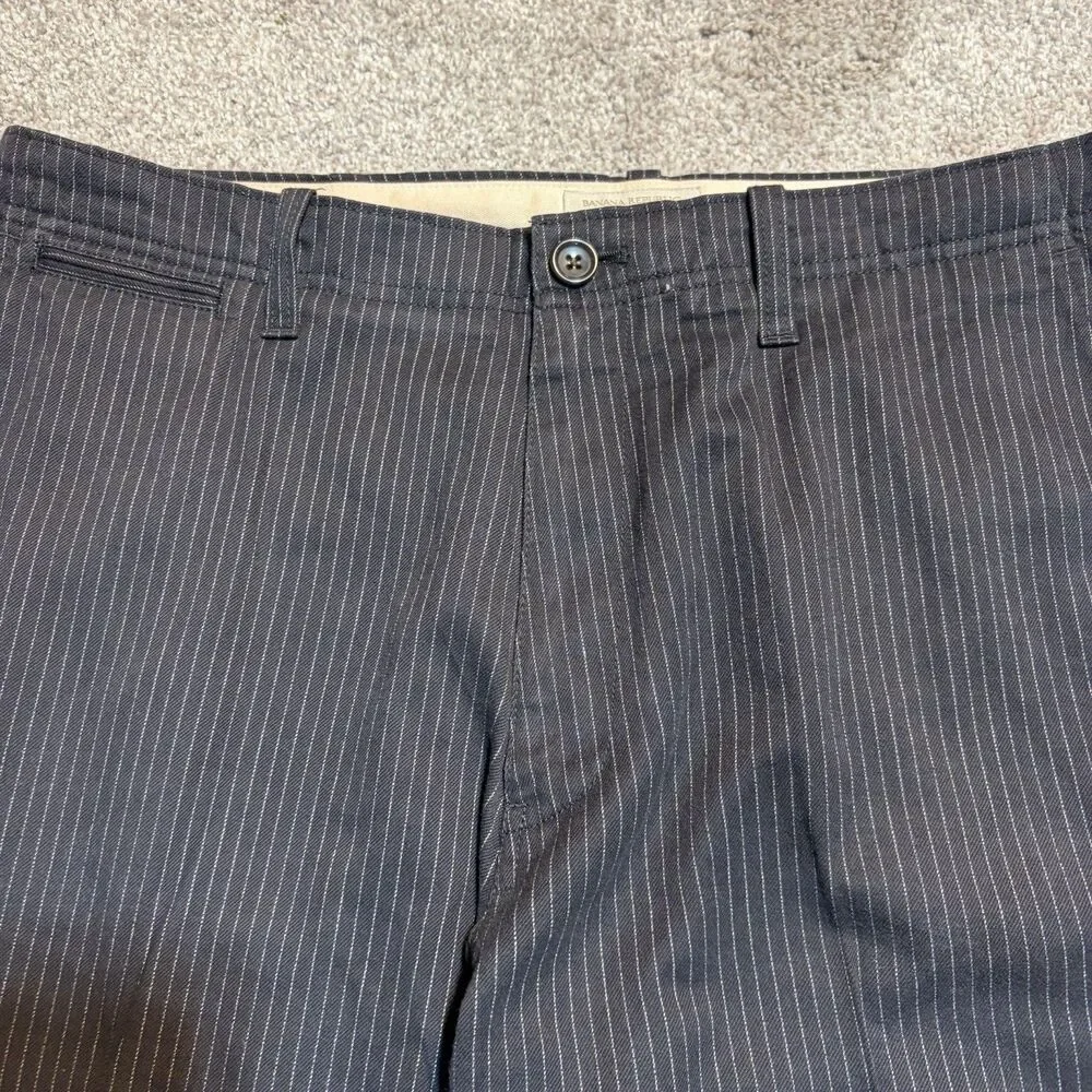 Vtg Banana Republic Mens Black White Pinstripe Wool Blend Dress Pants Size 34x30